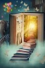 Up the Stairs to the Magic Land of Books Fantasy Art Illustration Journal - 150 Page Lined Notebook/Diary (Paperback) - Cs Creations Photo