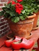 Jumbo Oversized Red Clogs and Planters on a Bench in Holland - Blank 150 Page Lined Journal for Your Thoughts, Ideas, and Inspiration (Paperback) - Unique Journal Photo